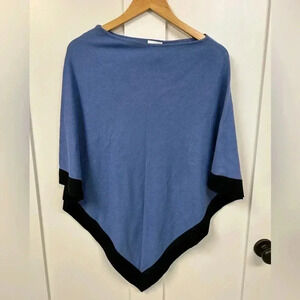 J Jill Stylish Cotton/Linen Sweater-Knit Color Block Poncho one size blue